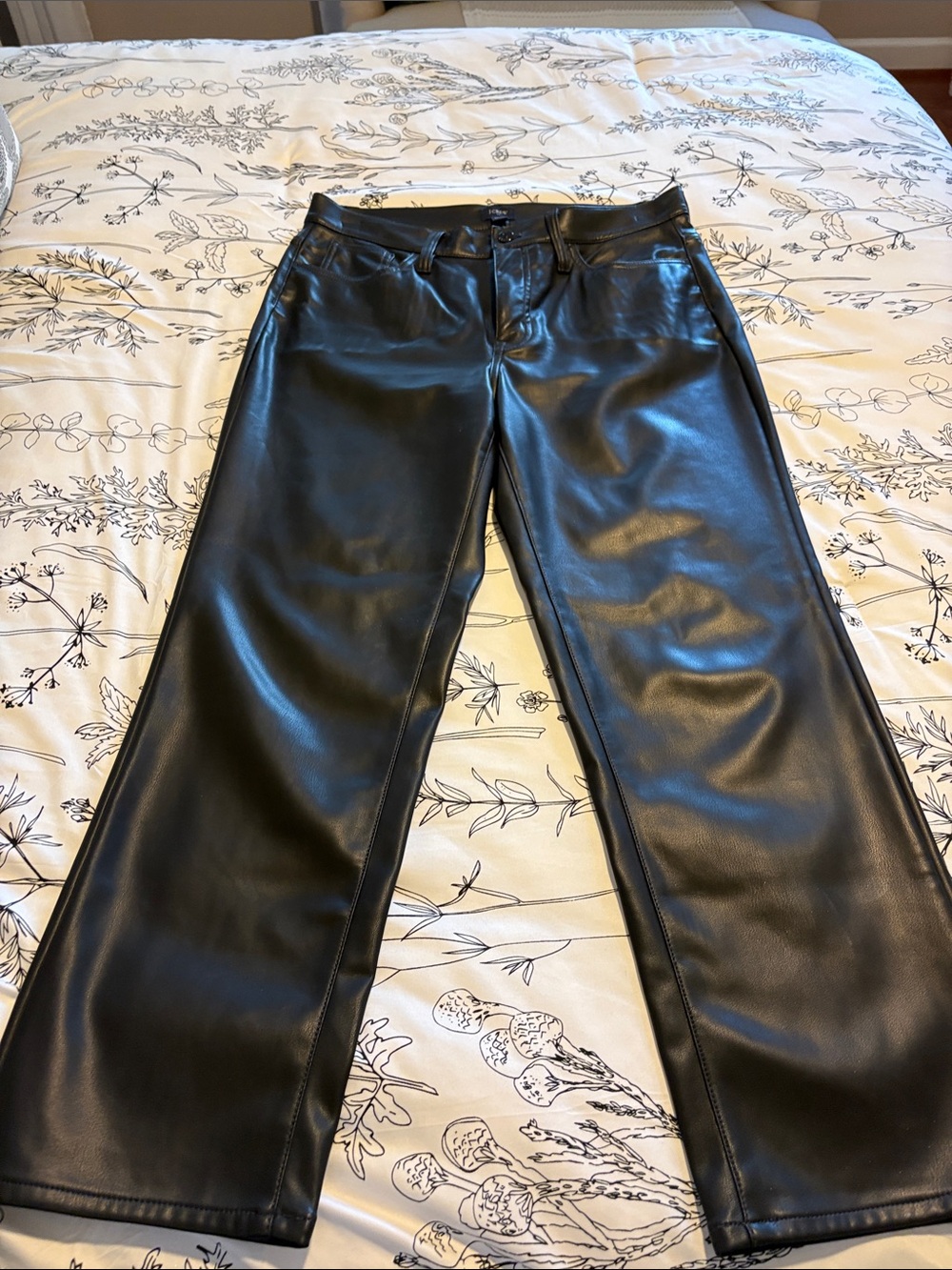 J Crew Straight -Leg Faux Leather Pants - Black